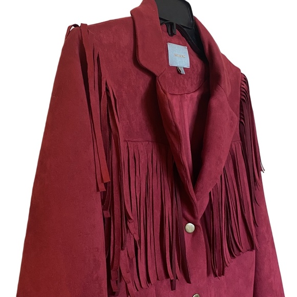 Skies Are Blue Red Faux Suede Fringe Jacket Western Boho XS - Picture 11 of 13